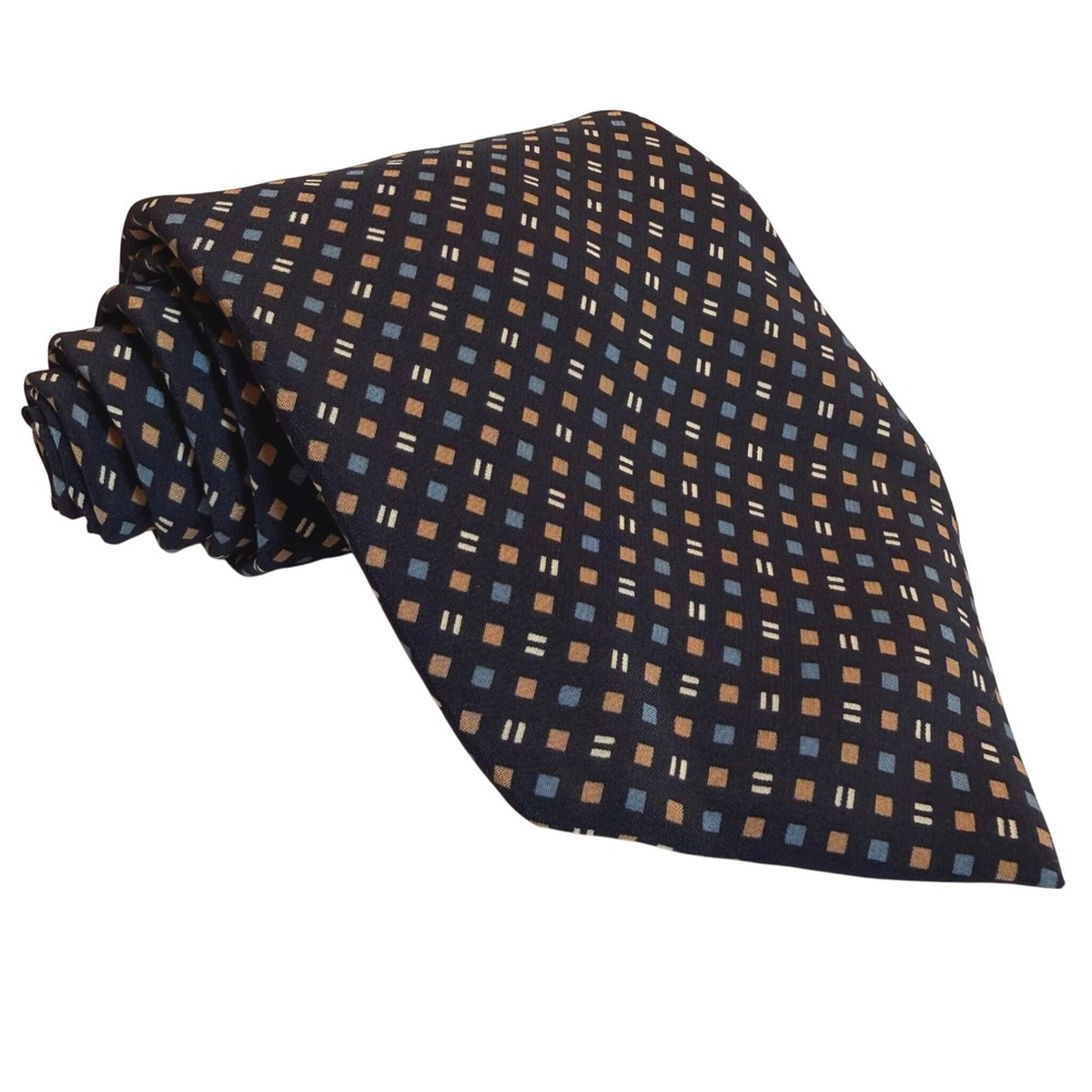 Yves Saint Laurent Tie Mens Classic Geometric Navy Blue Pure Silk Italy YSL VTG